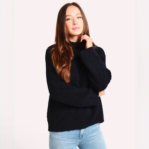 Vince Teddy Funnel Neck Knit Sweater Wool Cashmere Pullover Navy Blue Women's XL